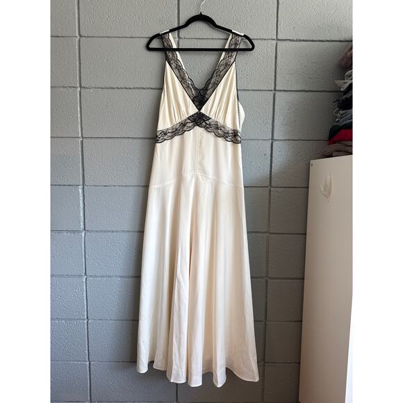 NWT Women's ME+EM Satin And Black Lace Full-Length Slip Dress size 12 Coquette - Picture 4 of 6